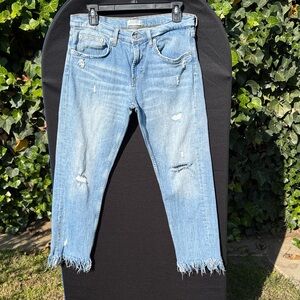Zara Light Blue Denim Jeans distressed cuffs